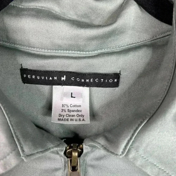 Peruvian Connection Jacket Sz L Wind Sage Green Cotton Spring Stains - Picture 2 of 12
